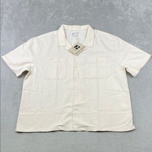 NEW Frank & Oak XXL Organic Cotton Hemp Men's Cream Camp Short Sleeve Shirt